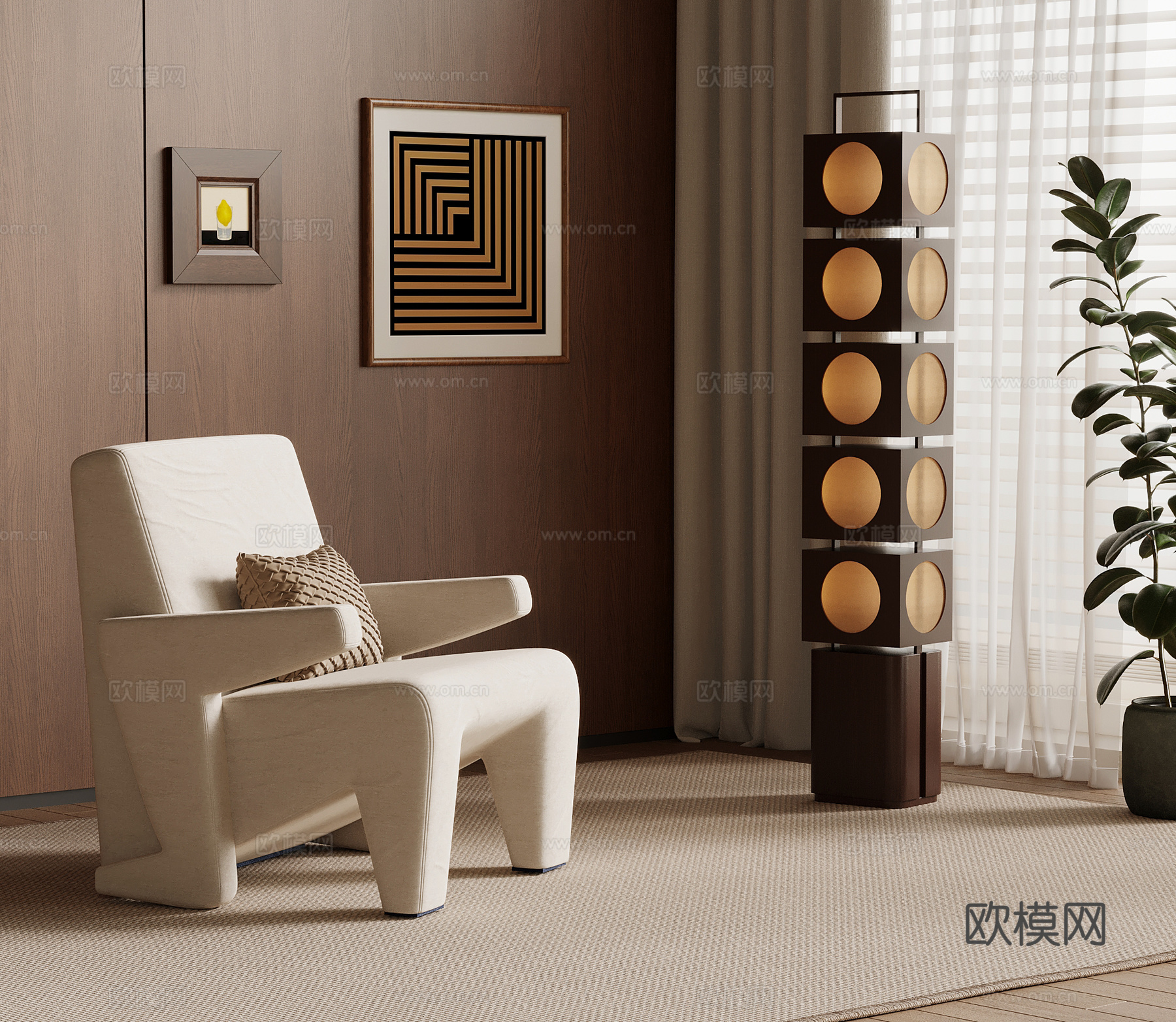 中古风休闲椅 落地灯su模型