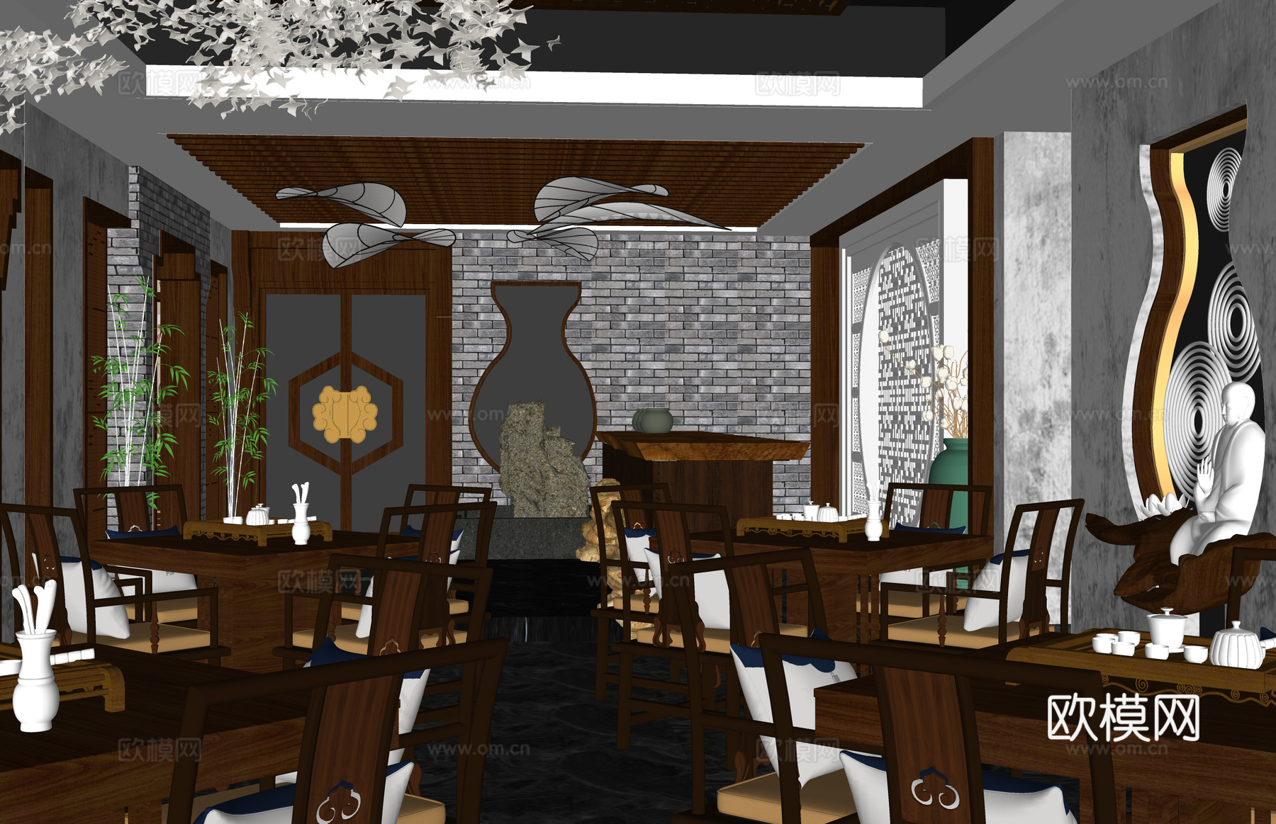 家装 茶台 茶桌组合 茶桌 茶具su模型