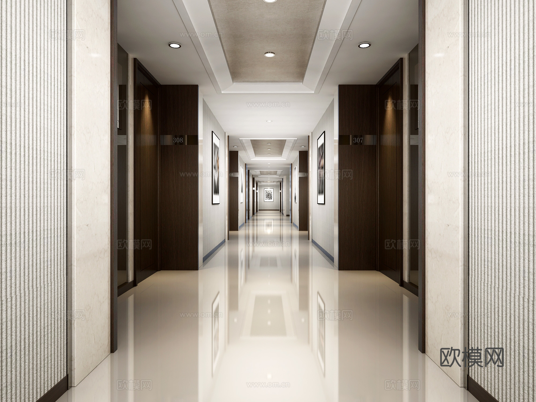 现代走廊吊顶地板3d模型下载