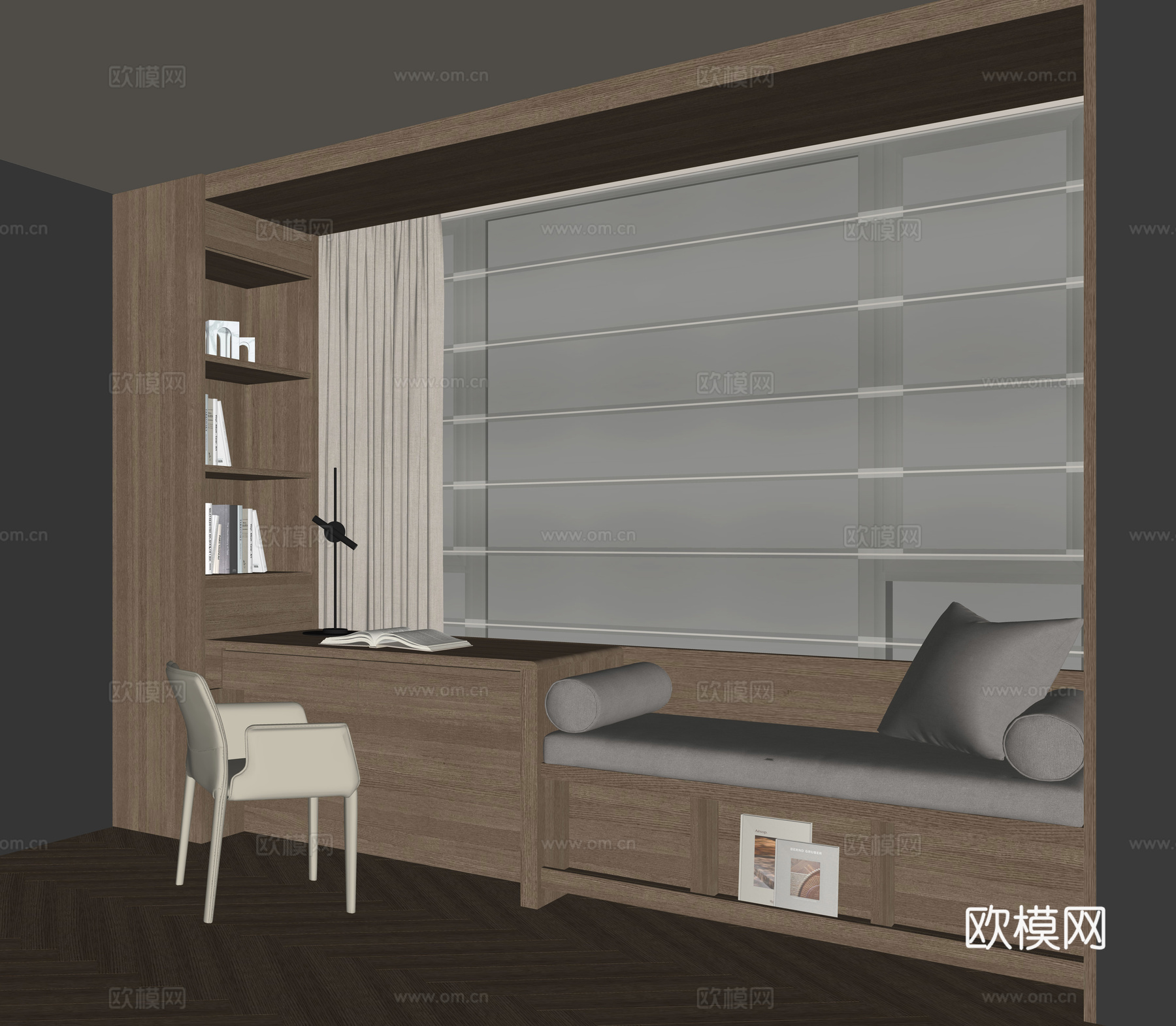 现代飘窗书桌柜su模型
