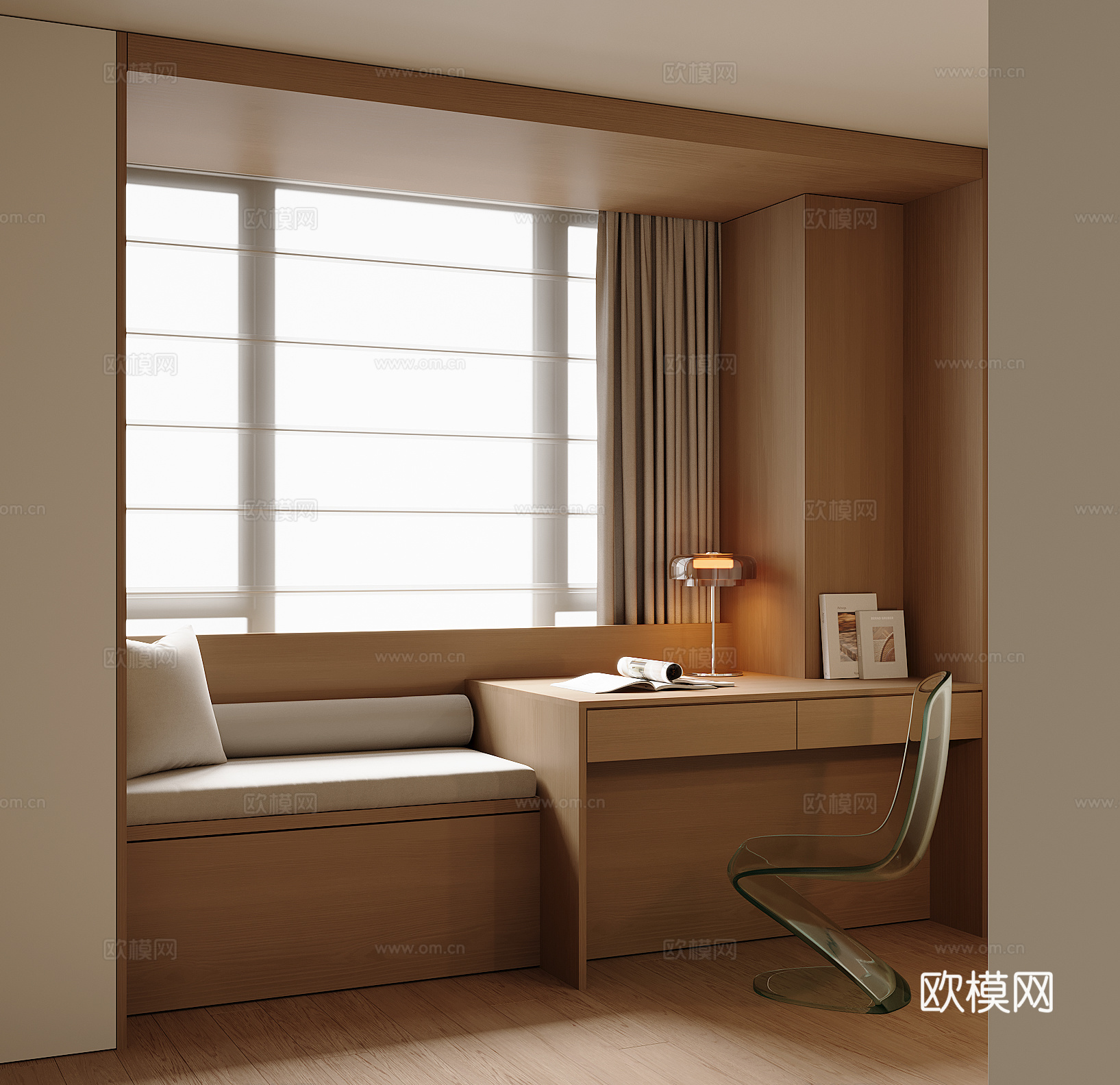 现代飘窗书桌柜3d模型下载