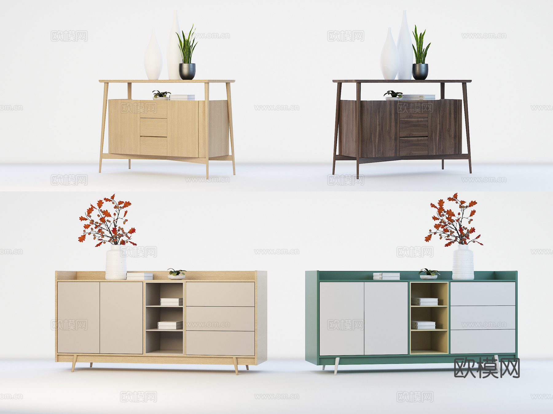 北欧玄关柜 餐边柜 电视柜 饰品3d模型下载