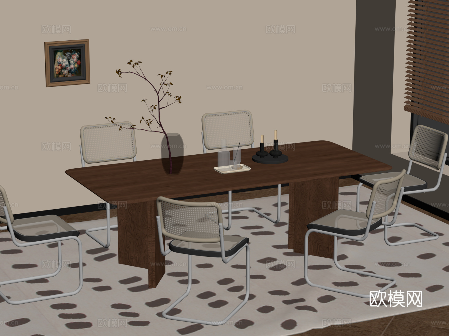 中古风餐桌椅su模型