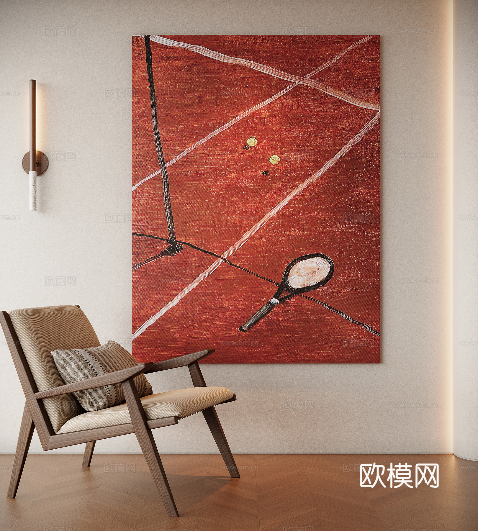 现代中古风装饰画su模型