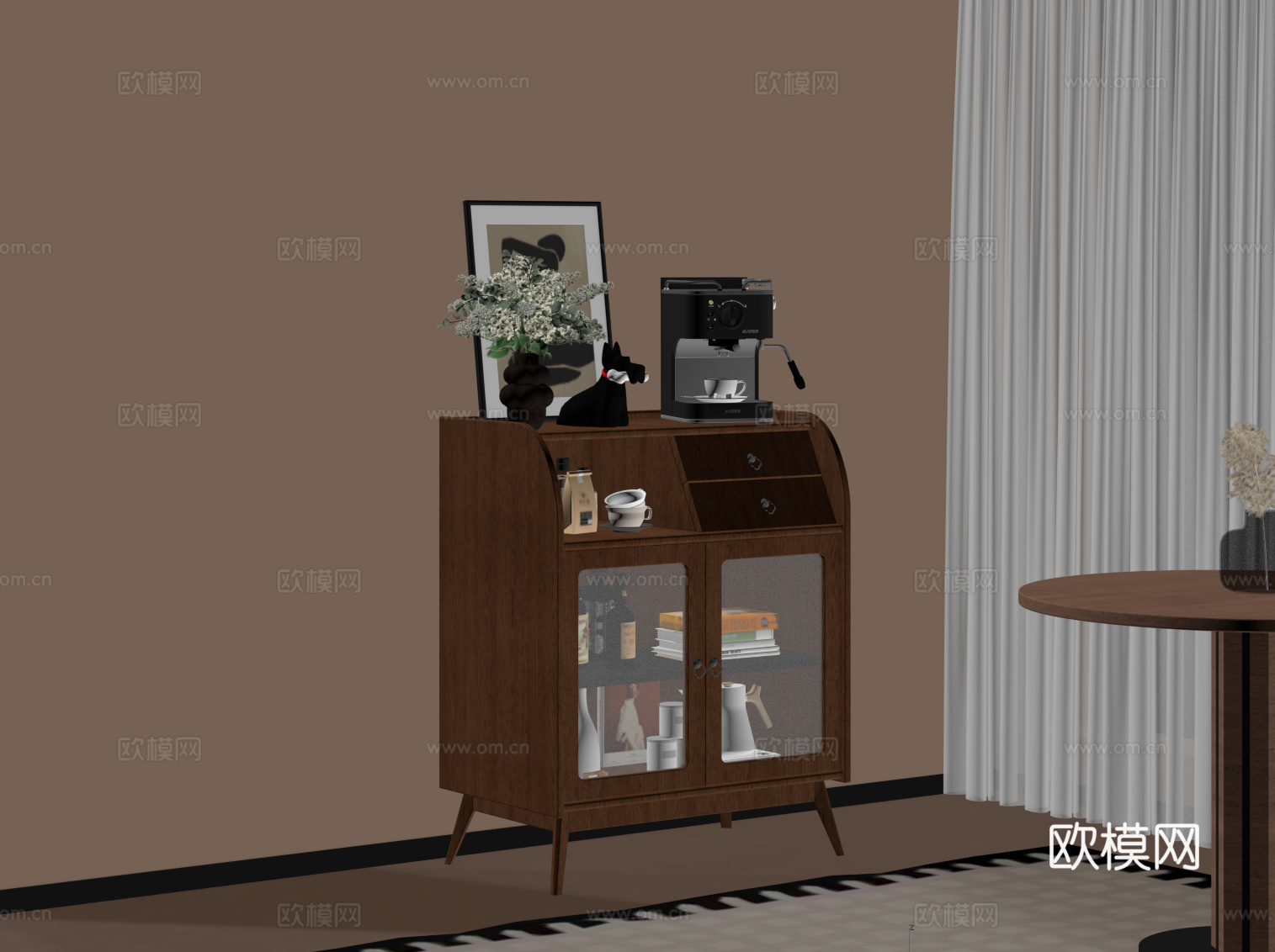 中古风边柜 餐边柜su模型