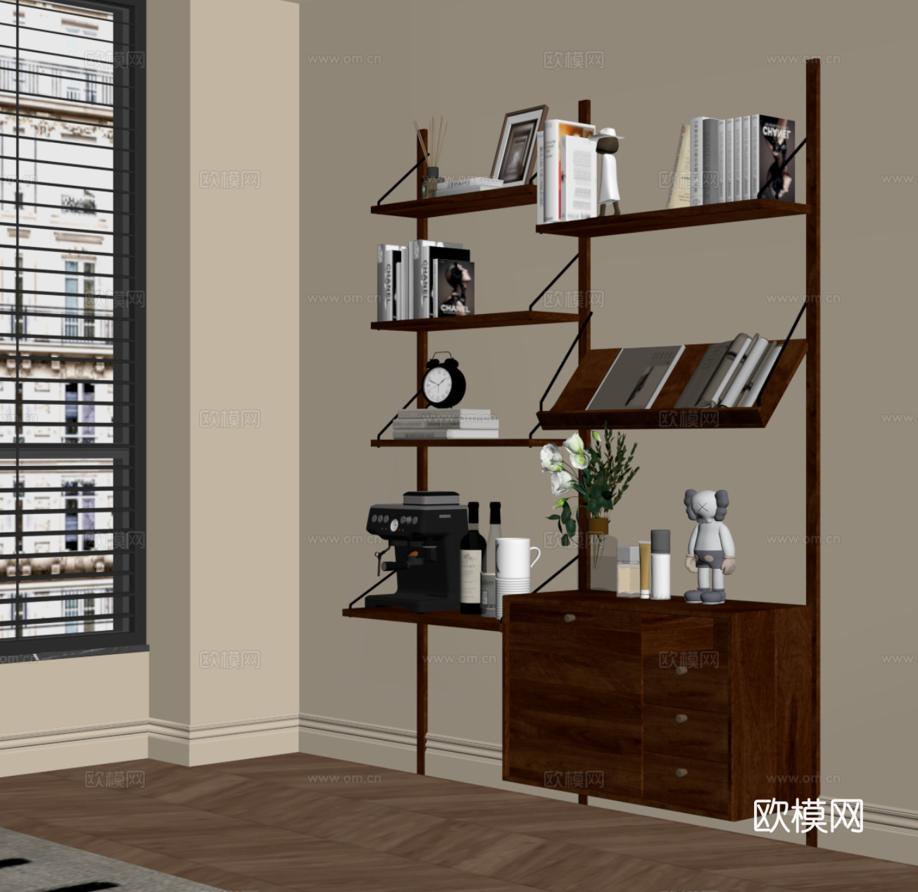 中古风置物架 书架su模型