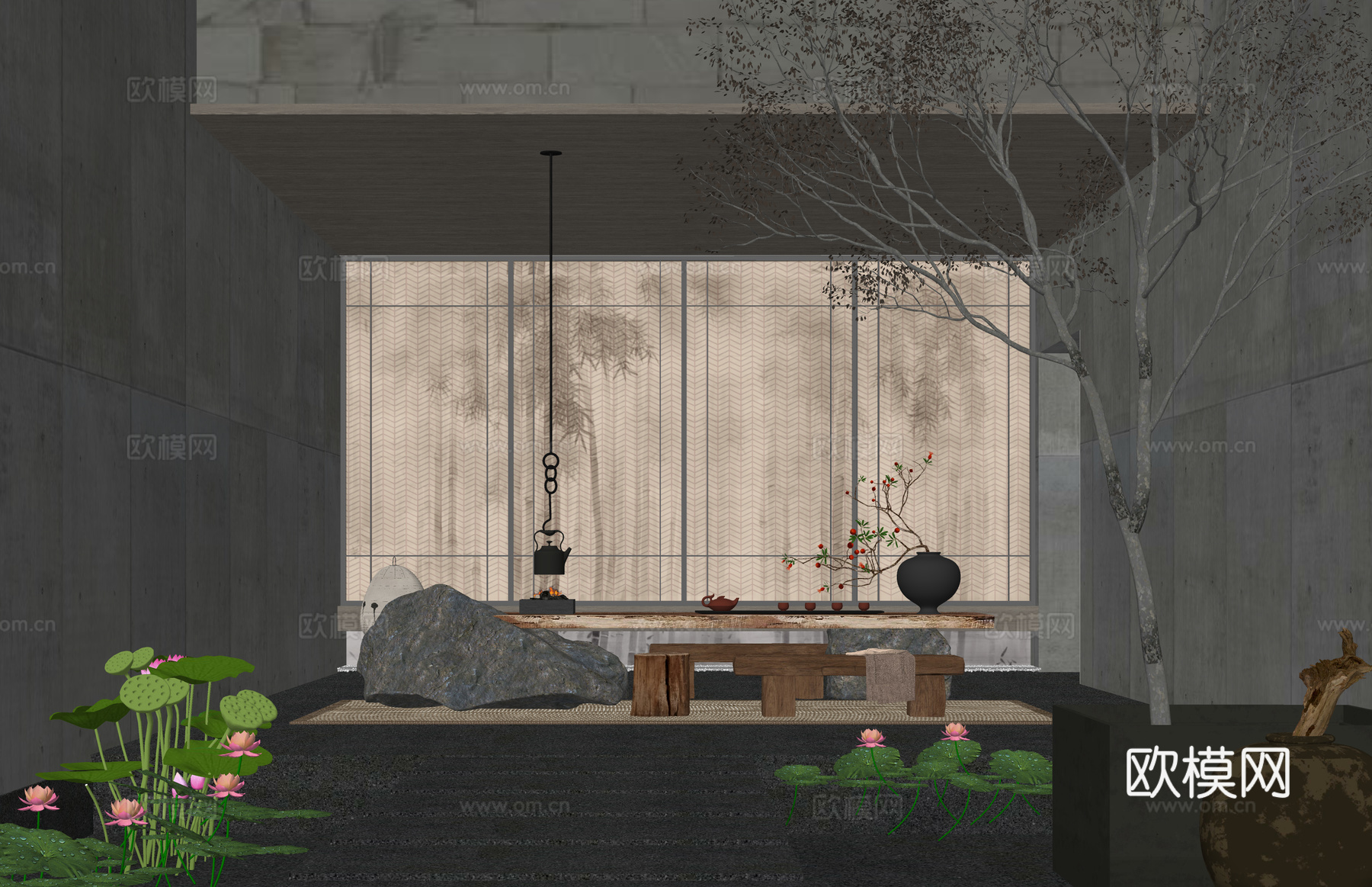 家装 茶台 茶桌组合 茶桌 茶具su模型