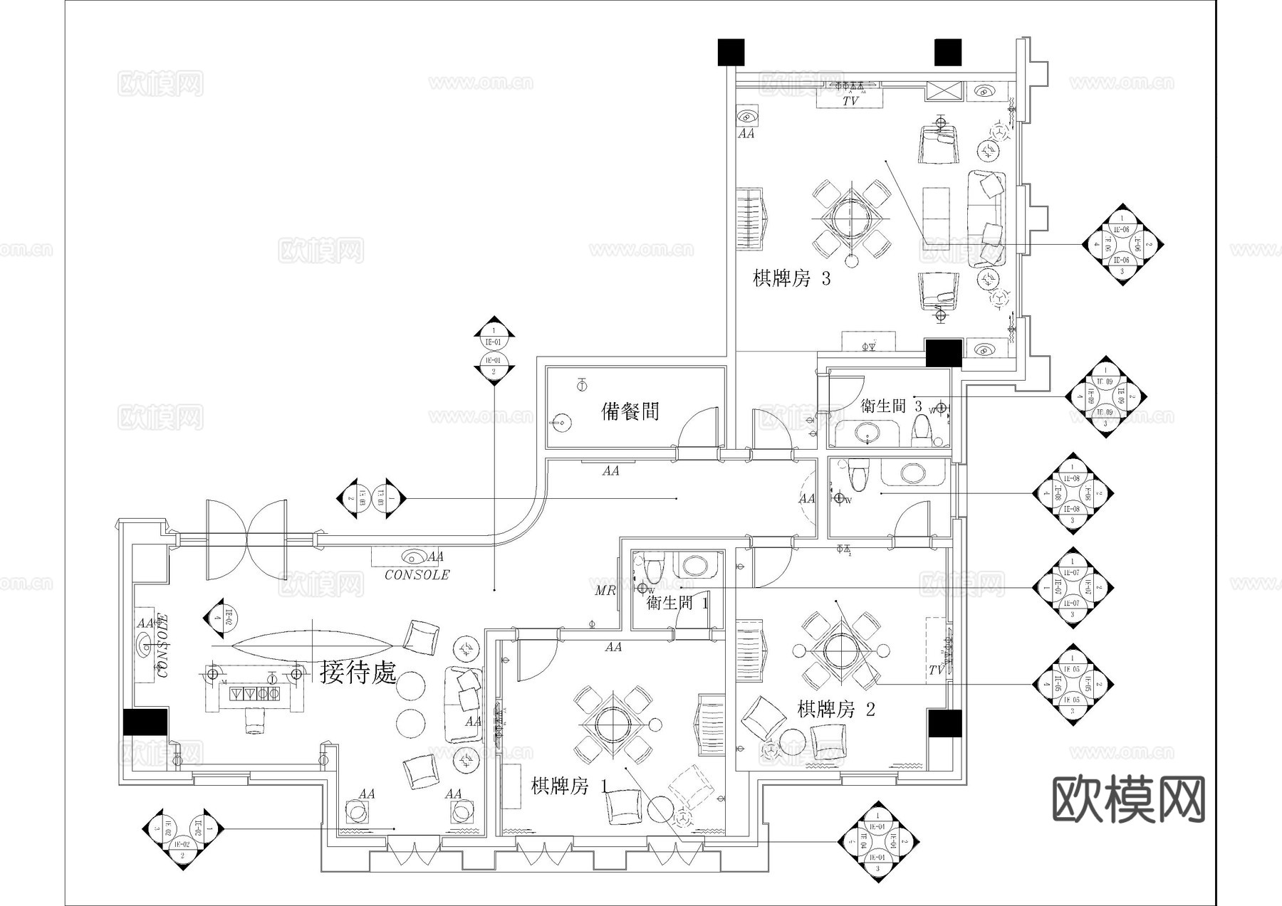 最新全套 棋牌室 施工图合集cad施工图