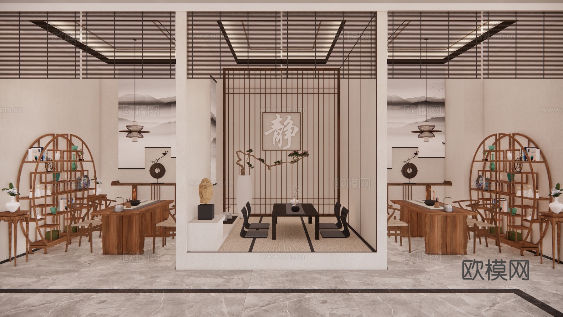 家装 茶台 茶桌组合 茶桌 茶具su模型