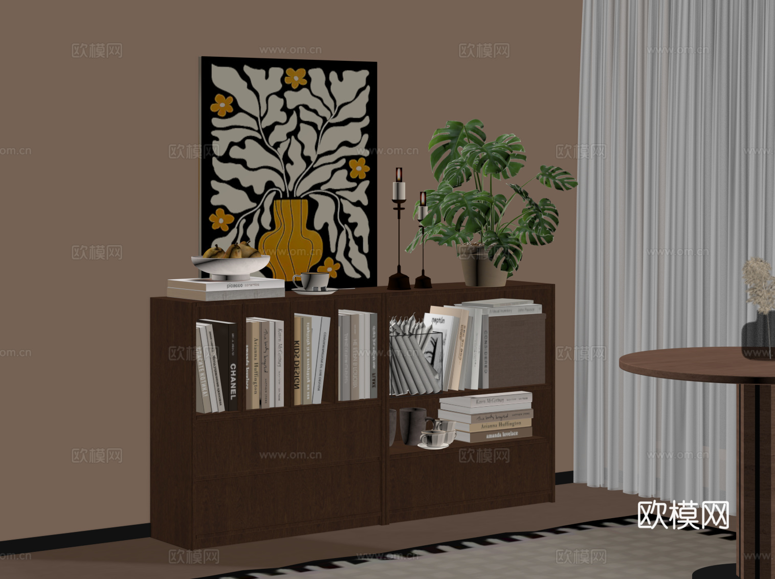 中古风玄关柜 边柜 端景柜su模型