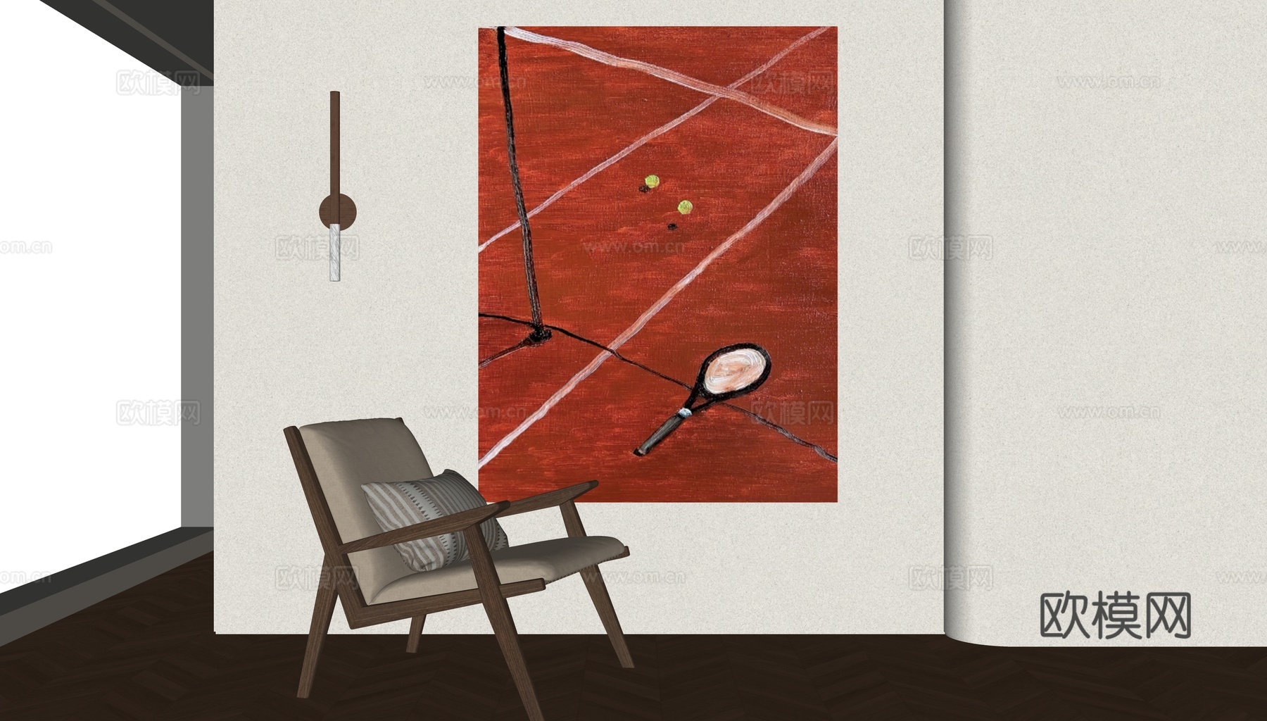 现代中古风装饰画su模型