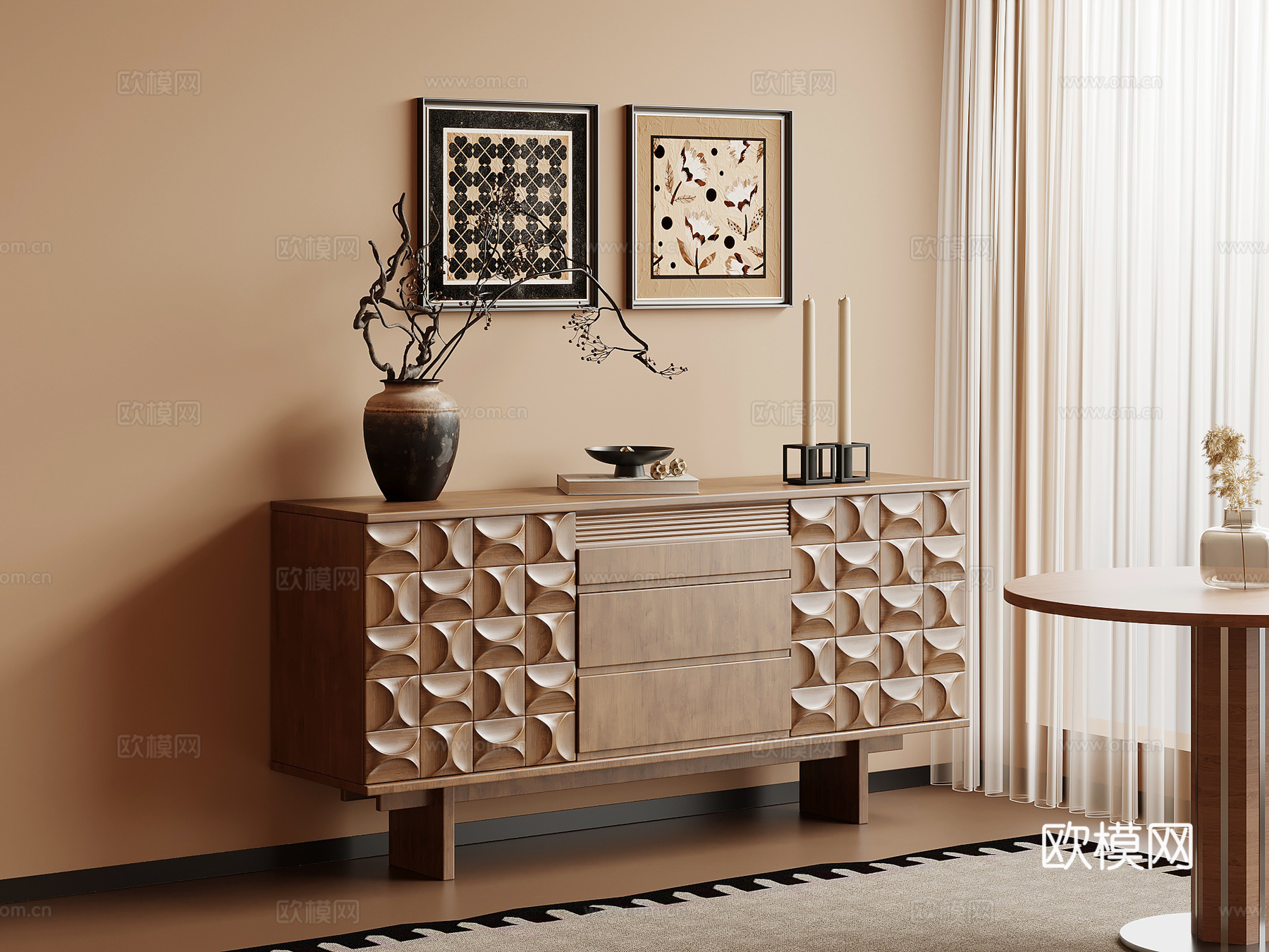 中古风玄关柜 边柜 端景柜su模型