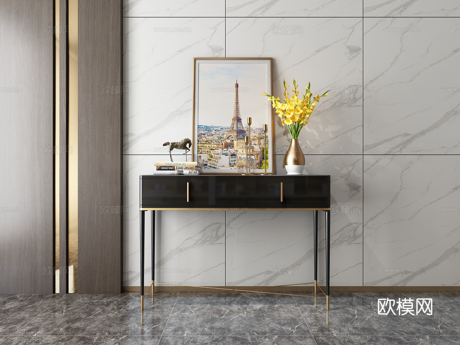 后现代轻奢玄关柜3d模型下载