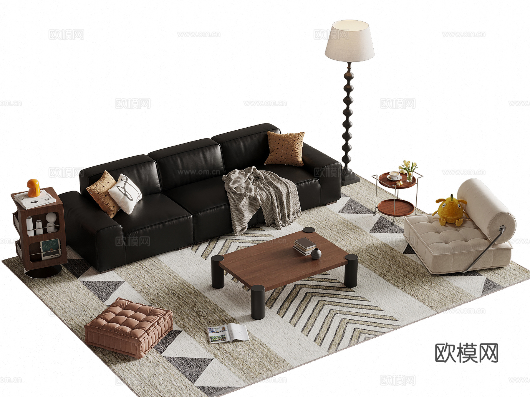 法式复古风沙发茶几组合su模型