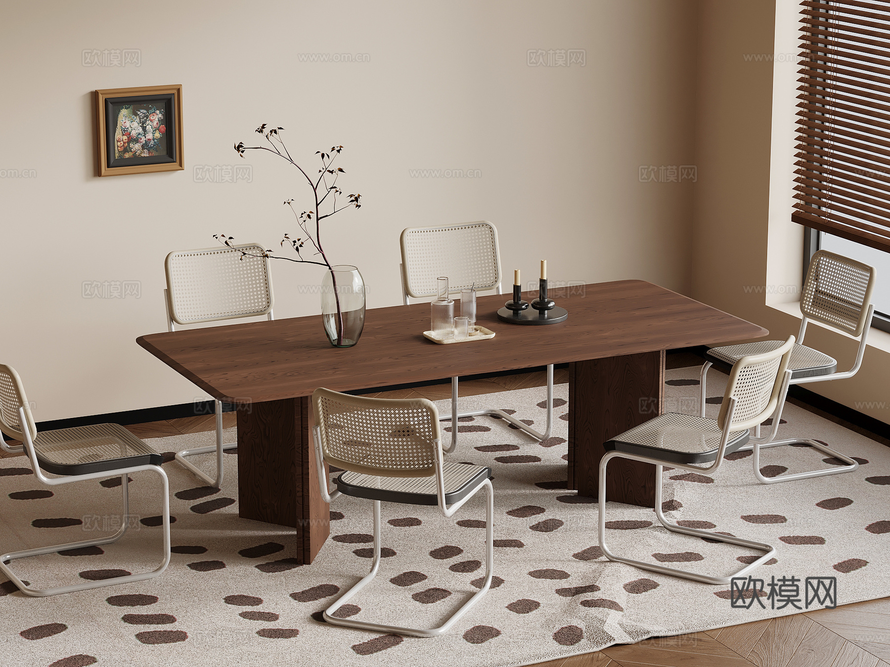中古风餐桌椅su模型