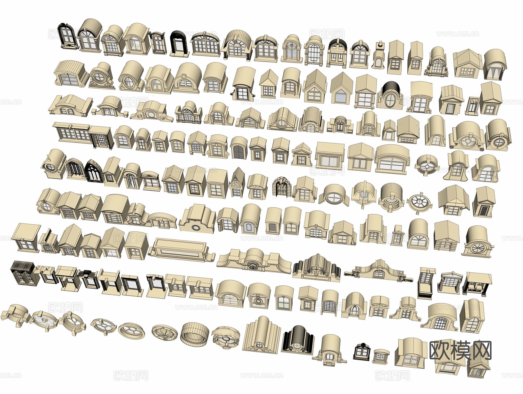 欧式老虎窗 拱窗 别墅窗户 窗户 门窗 屋顶窗 复古窗户su模型