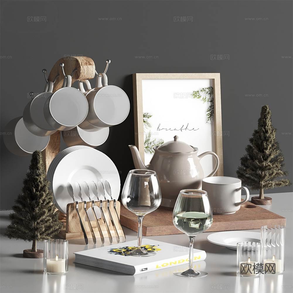 厨房 厨具 杯子 碗碟3d模型下载（渲染图1）