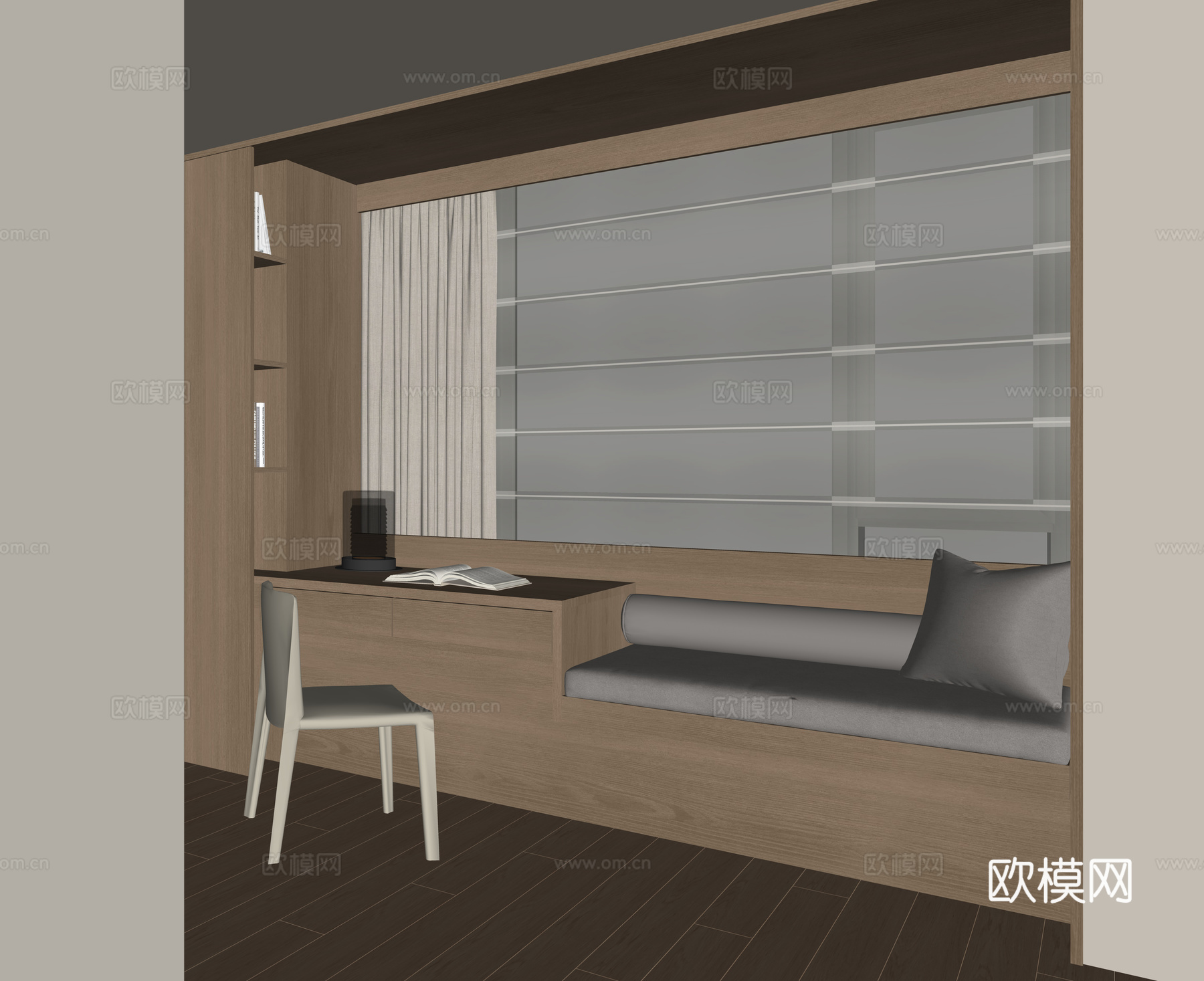 现代飘窗书桌柜su模型