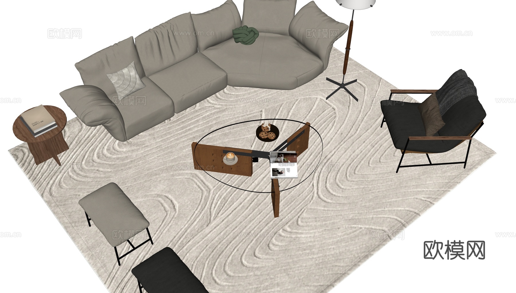 现代中古风沙发su模型