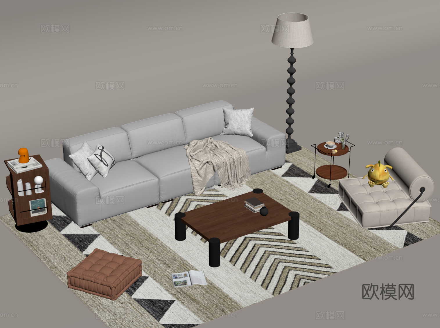 法式复古风沙发茶几组合su模型