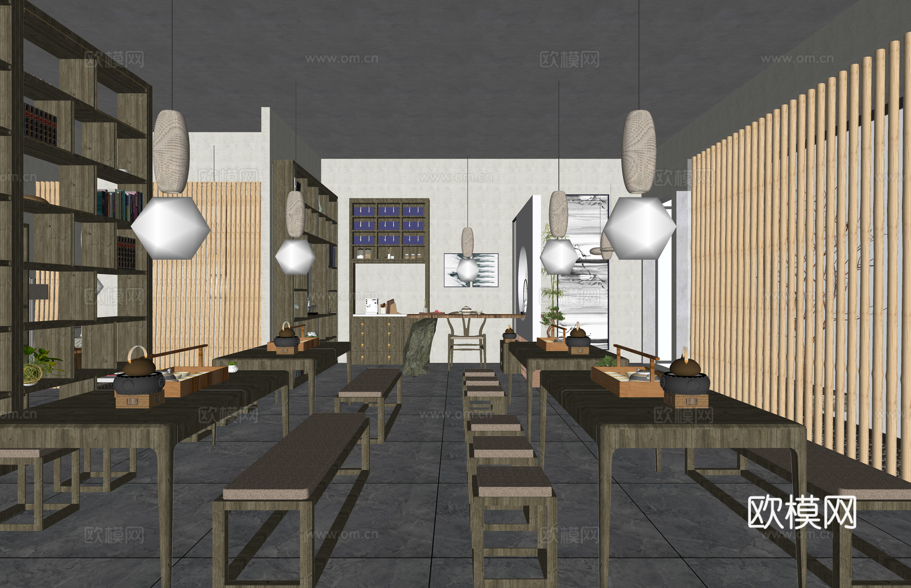 家装 茶台 茶桌组合 茶桌 茶具su模型