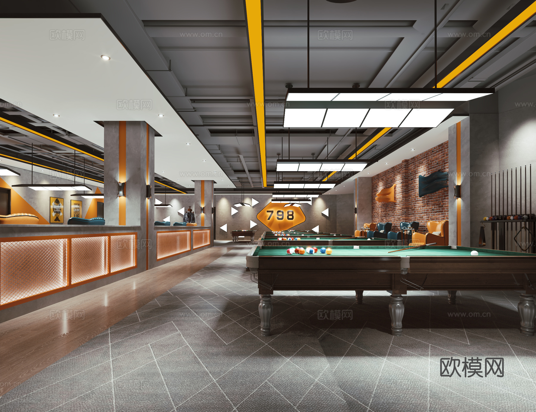 最新全套台球室施工图效果图合集cad施工图