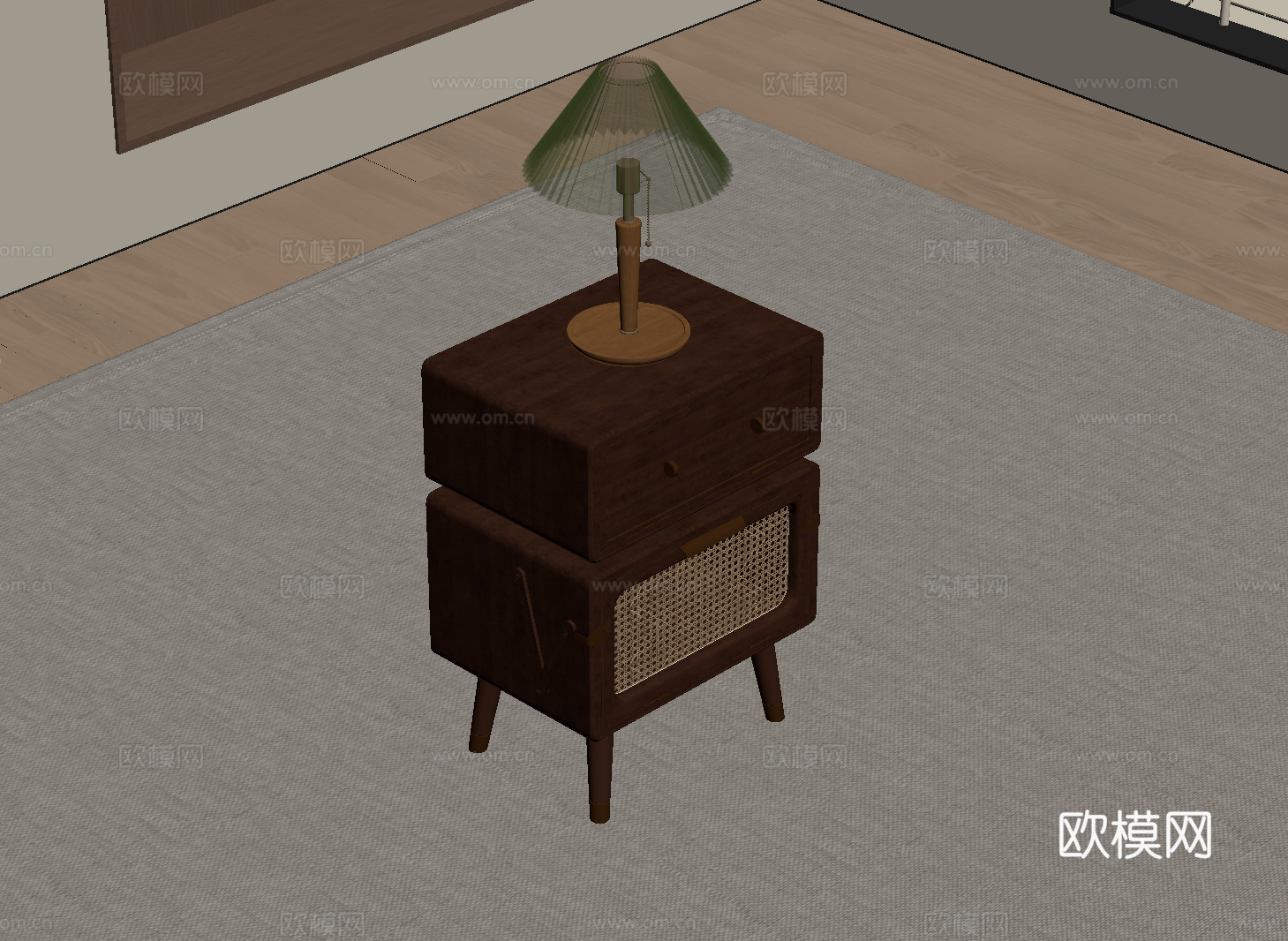 中古风边几 床头柜su模型