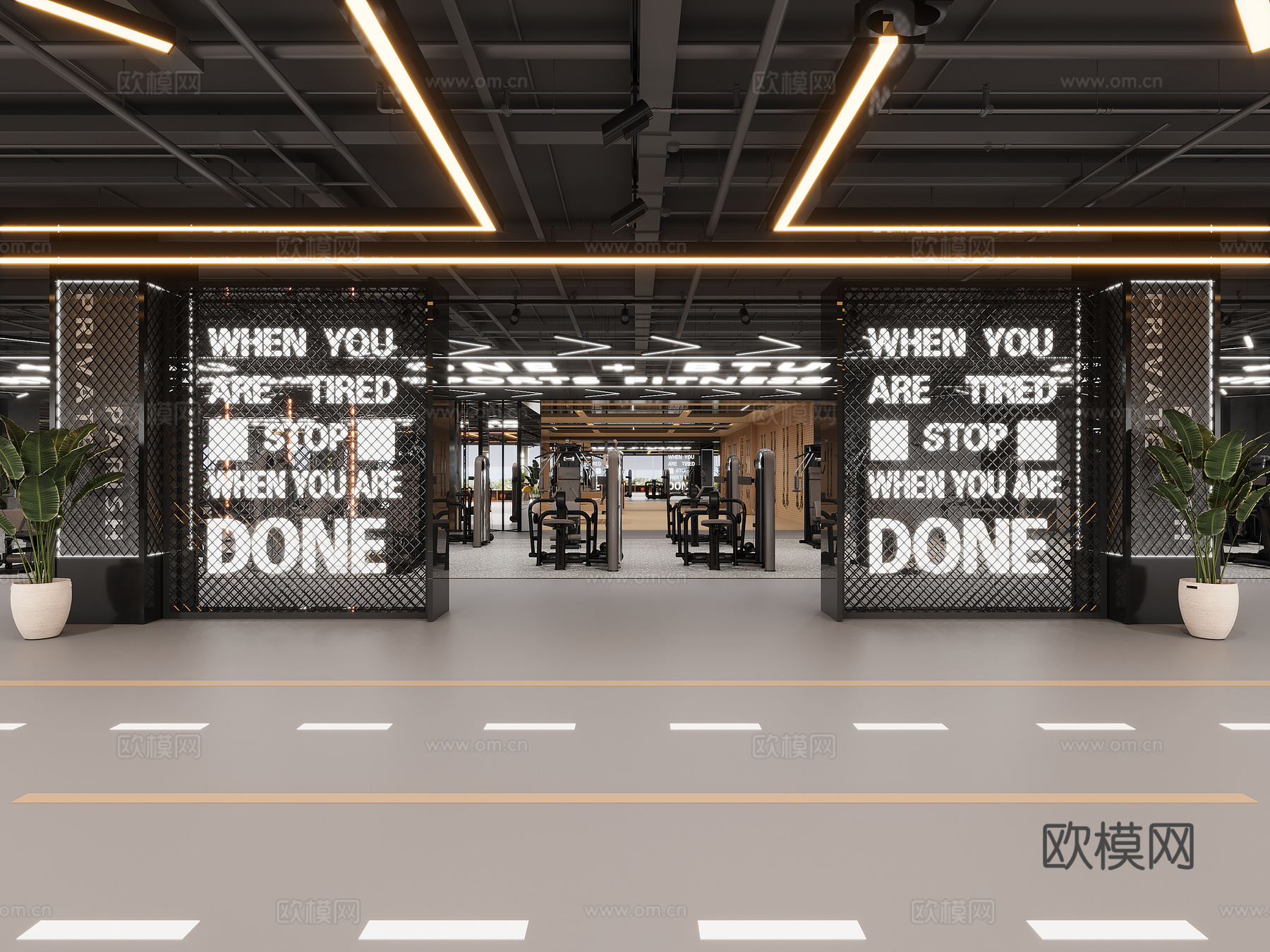 健身房休息区瑜伽室3d模型下载（渲染图4）