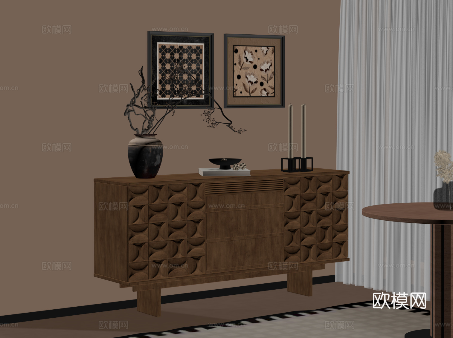 中古风玄关柜 边柜 端景柜su模型