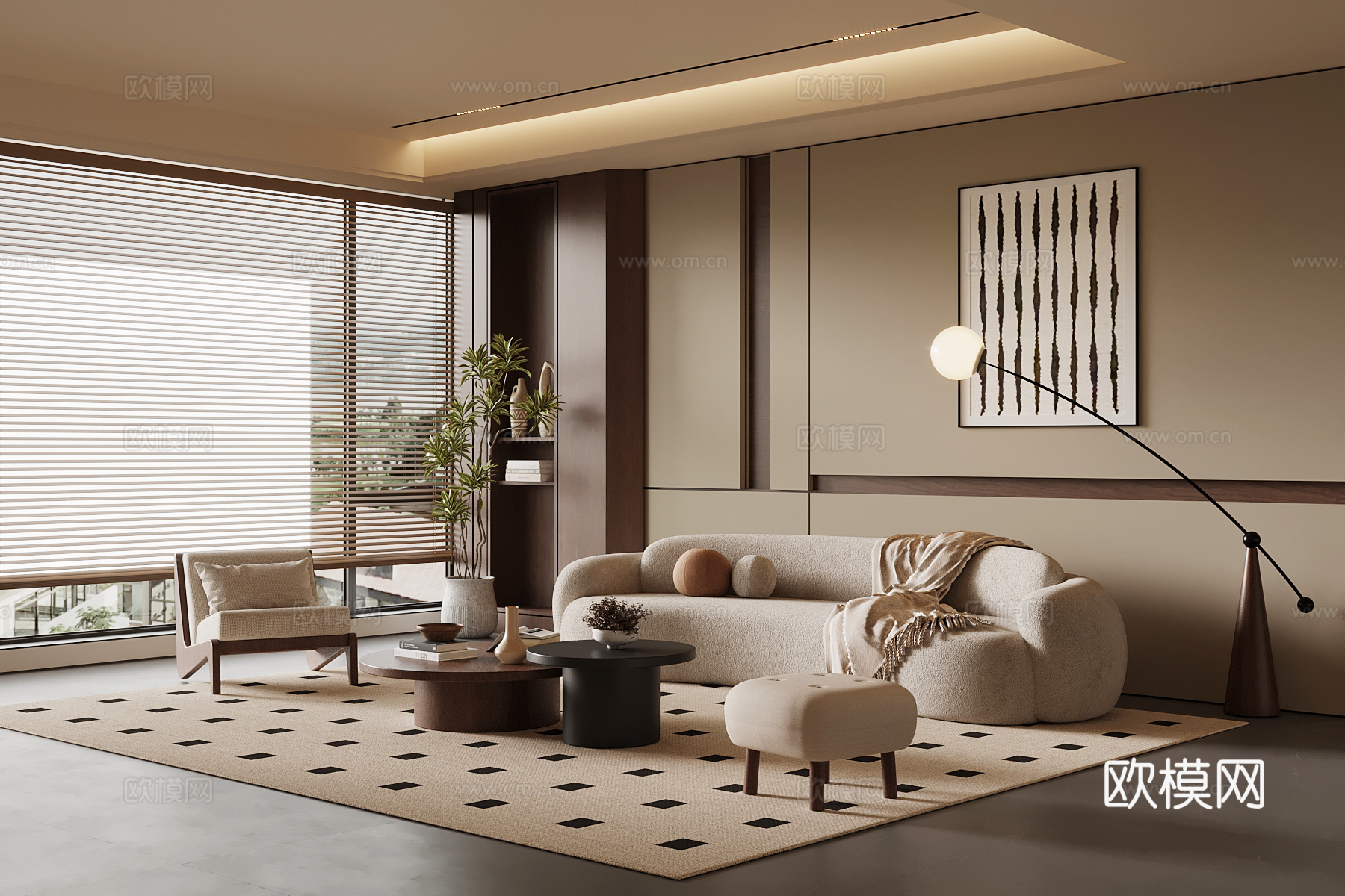 中古风客厅 沙发背景墙 沙发茶几组合su模型