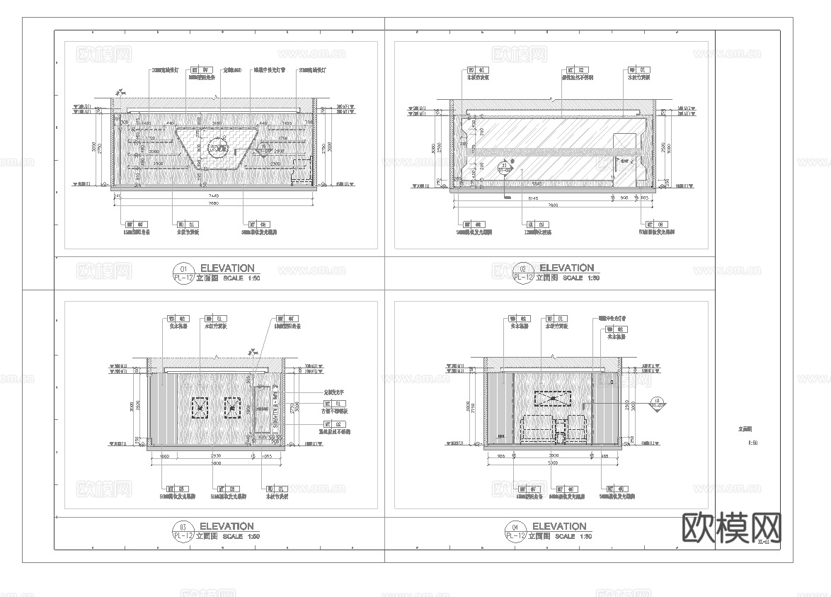 最新全套 1200平 台球俱乐部 施工图合集cad施工图