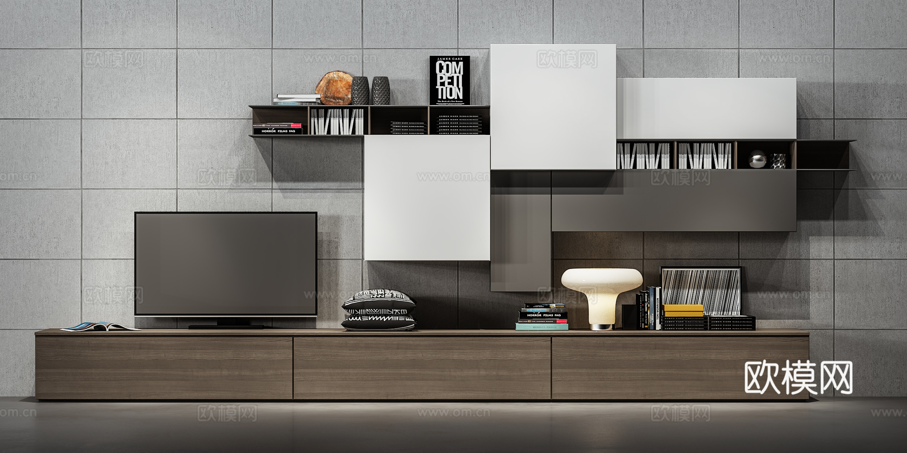 现代电视柜装饰品装饰柜书本书架3d模型下载（渲染图2）