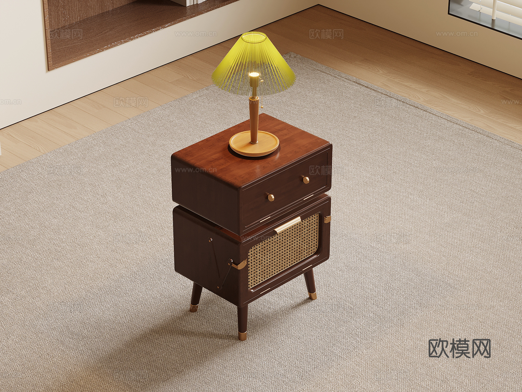 中古风边几 床头柜su模型