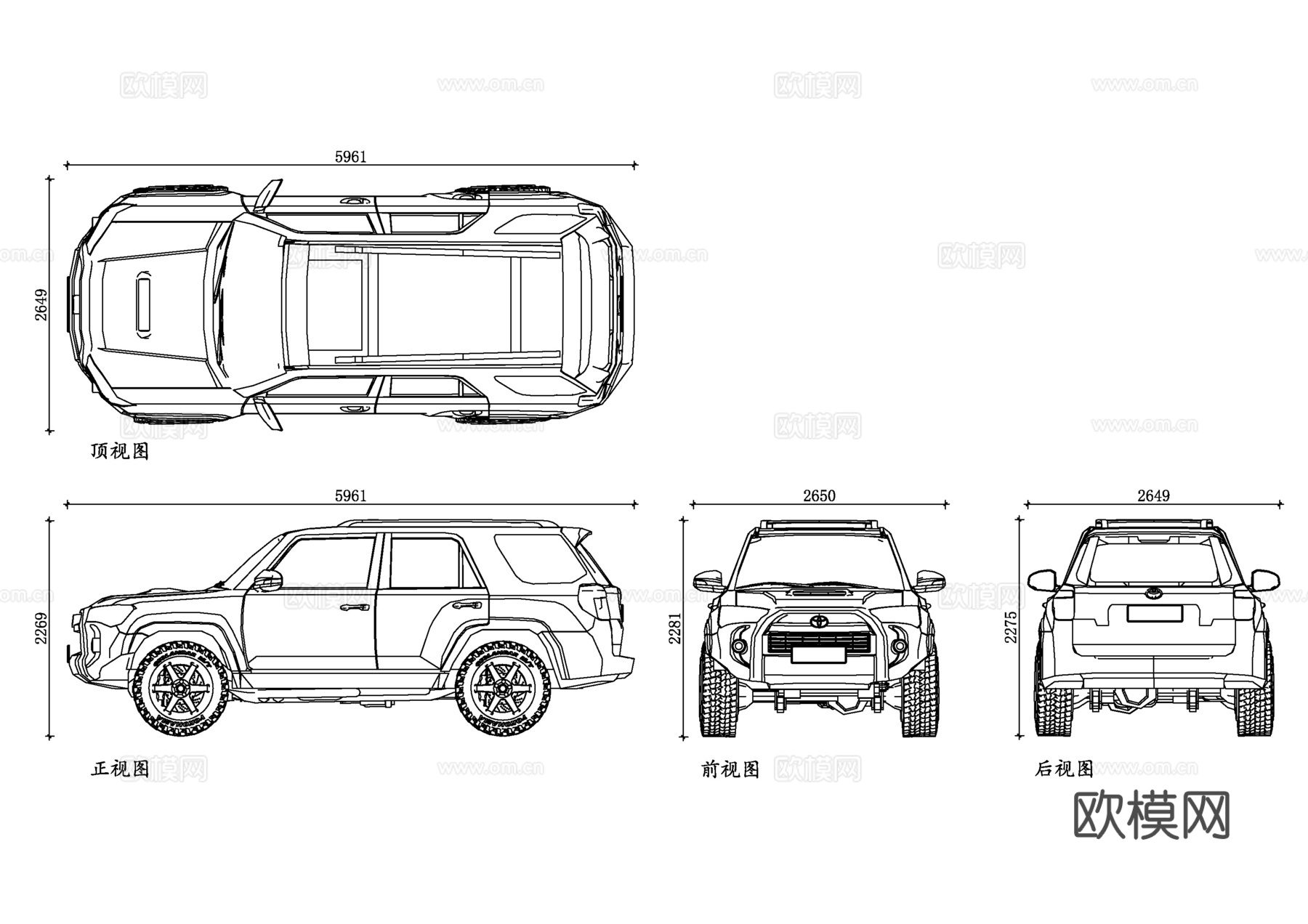 丰田越野车 丰田普拉多 丰田兰德酷路泽 丰田陆地巡洋舰 丰田cad施工图