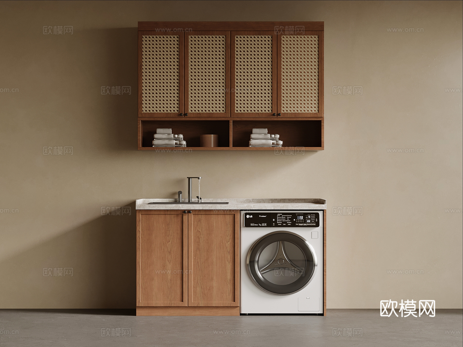 中古风阳台柜 洗衣机柜su模型