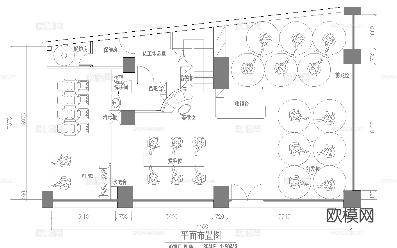 最新完整版美容美发施工图合集cad施工图