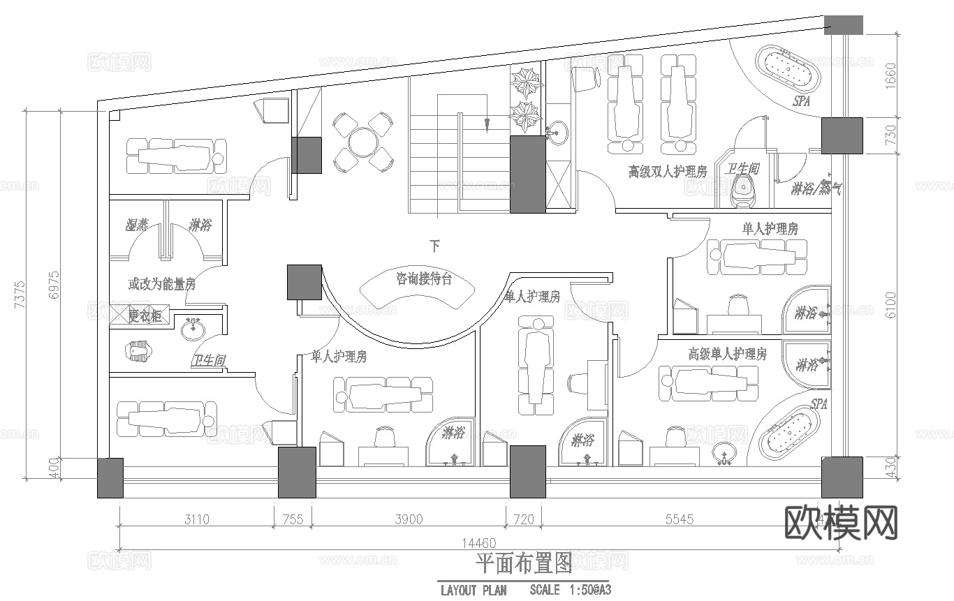 最新完整版美容美发施工图合集cad施工图