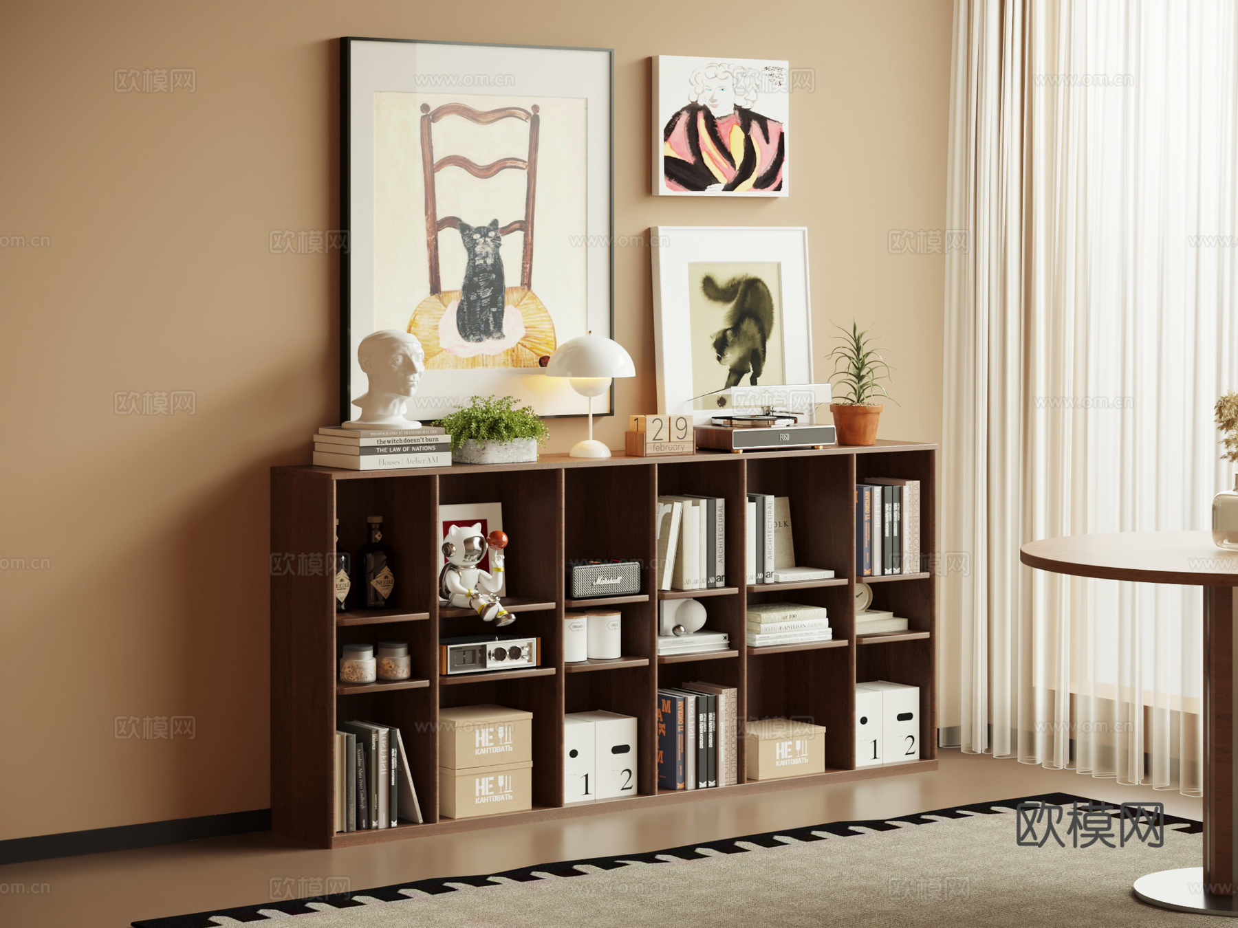 中古风边柜 书柜 矮柜su模型