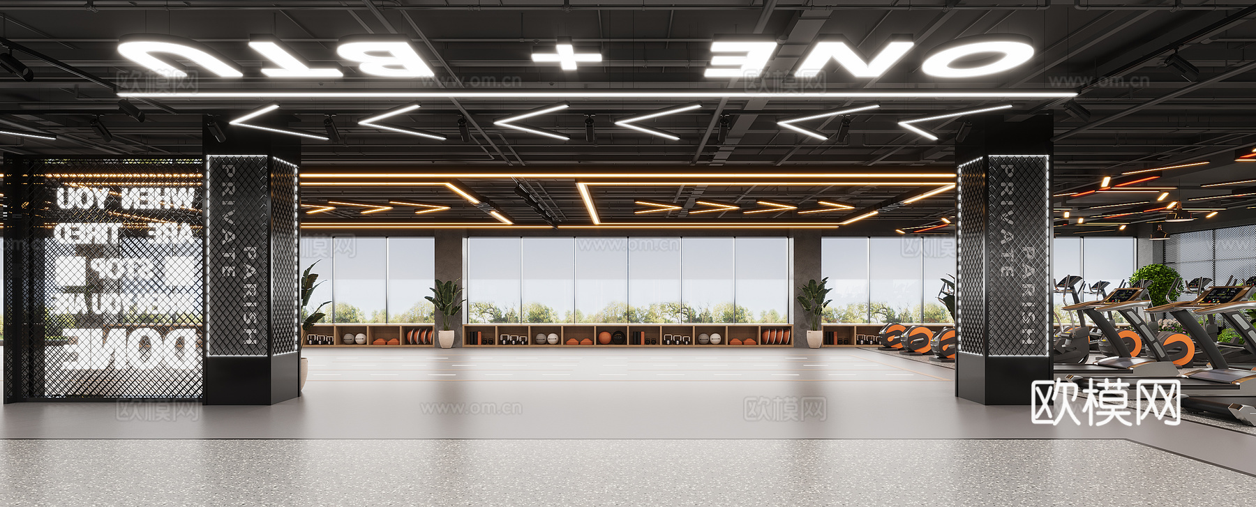 健身房休息区瑜伽室3d模型下载（渲染图2）