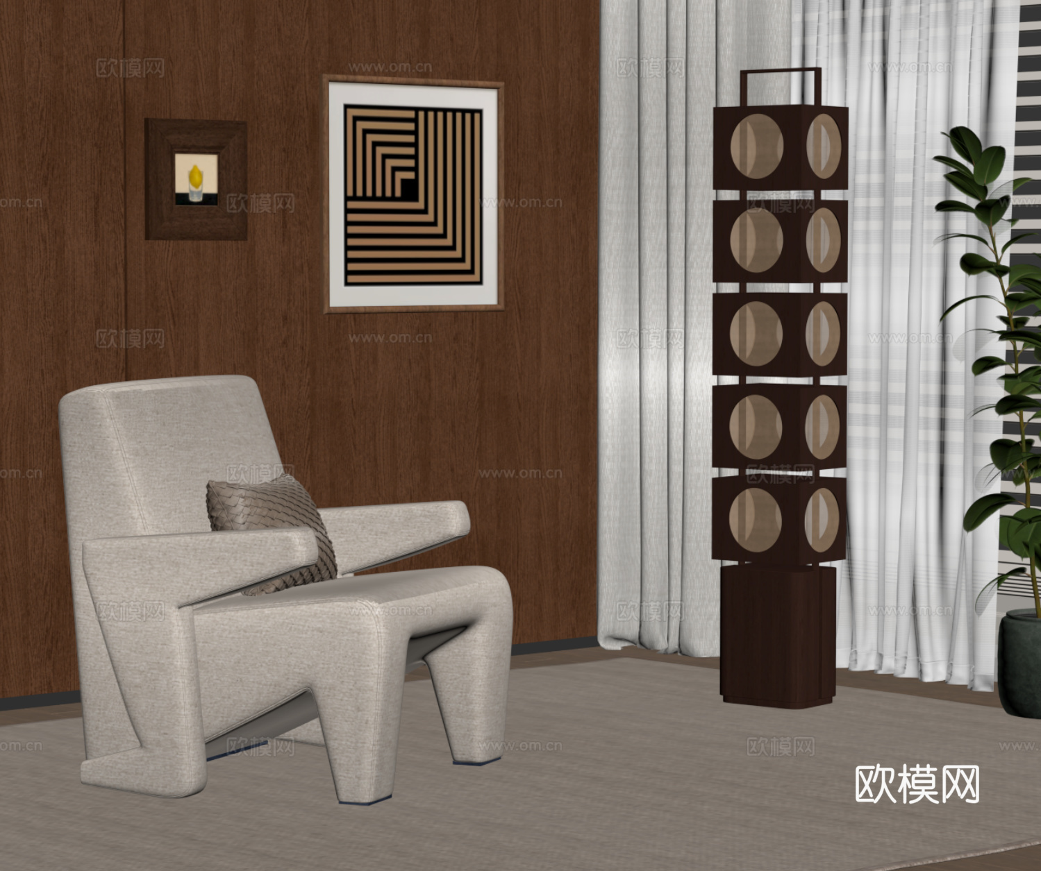 中古风休闲椅 落地灯su模型