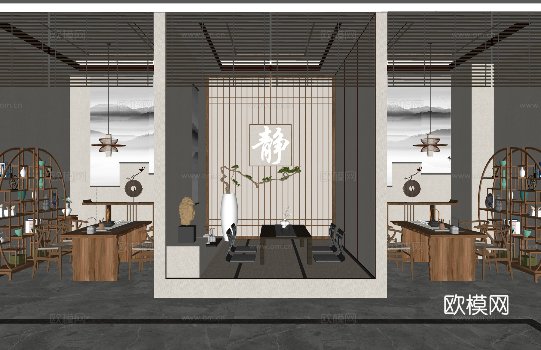 家装 茶台 茶桌组合 茶桌 茶具su模型