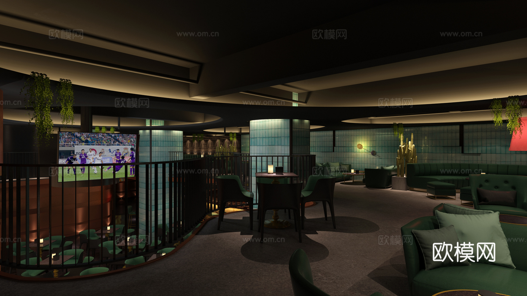 现代酒吧 沙发 单椅 桌球台 雪茄间 酒 游戏机 吧台3d模型下载（渲染图2）