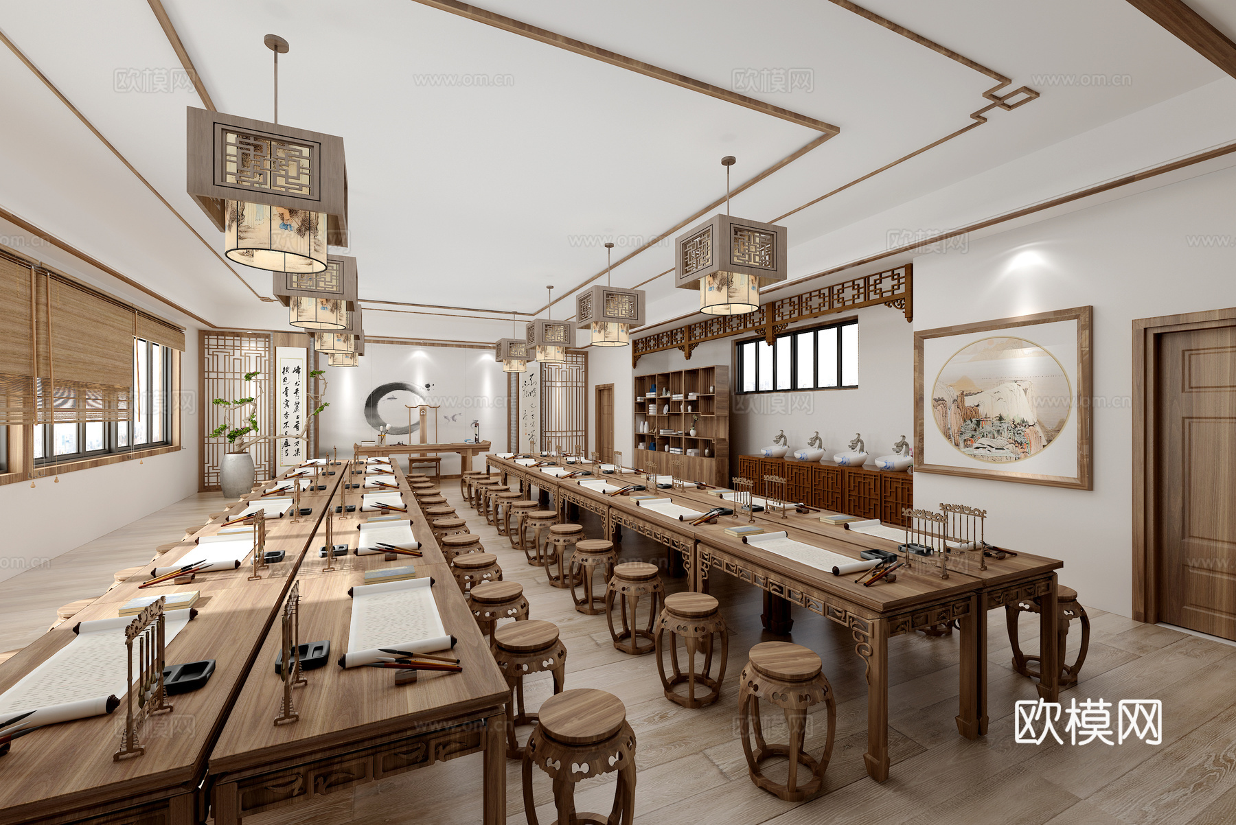中式书法教室 国画教室 国学教室 古代教室3d模型