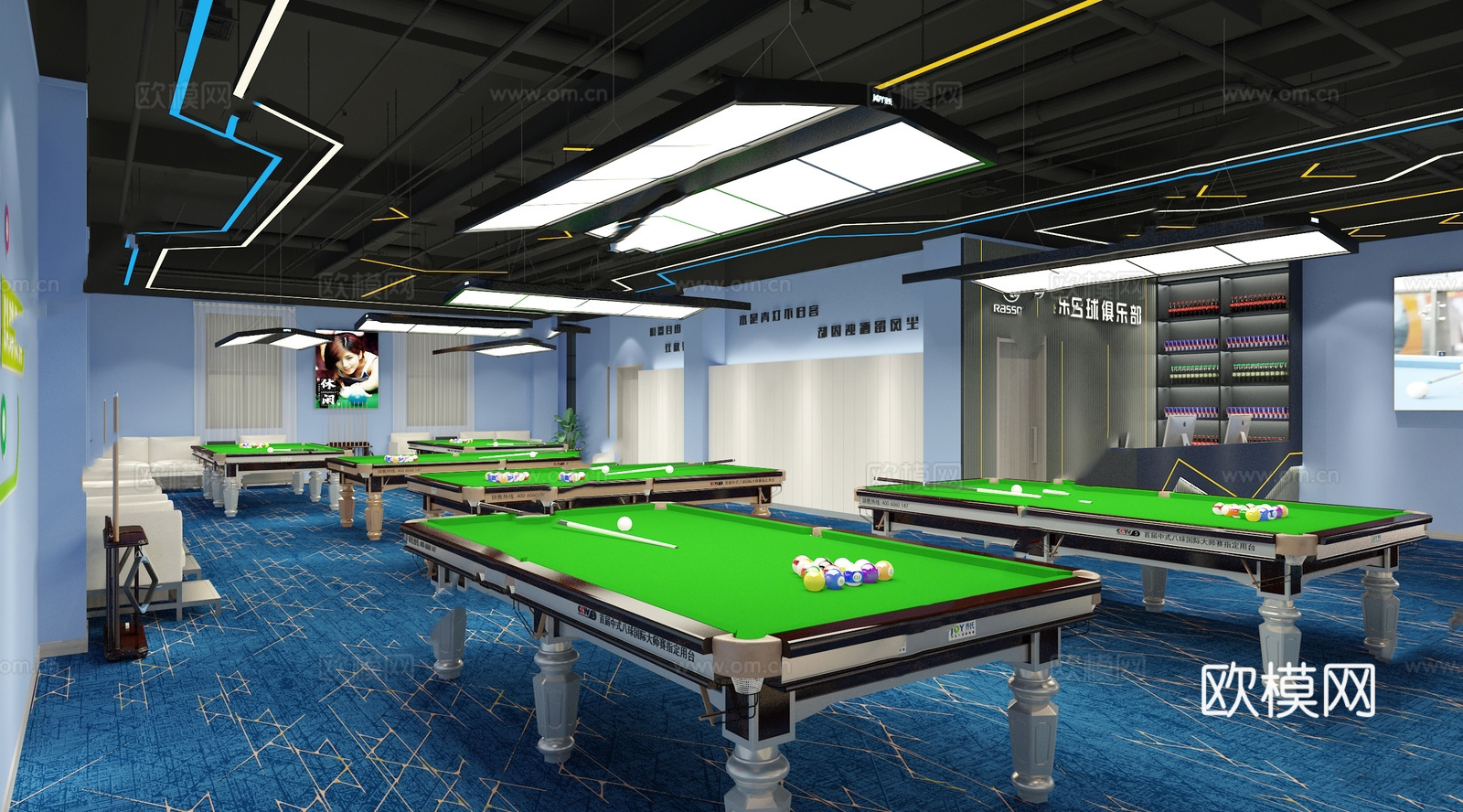 最新全套 200平 台球俱乐部 施工图 效果图合集cad施工图