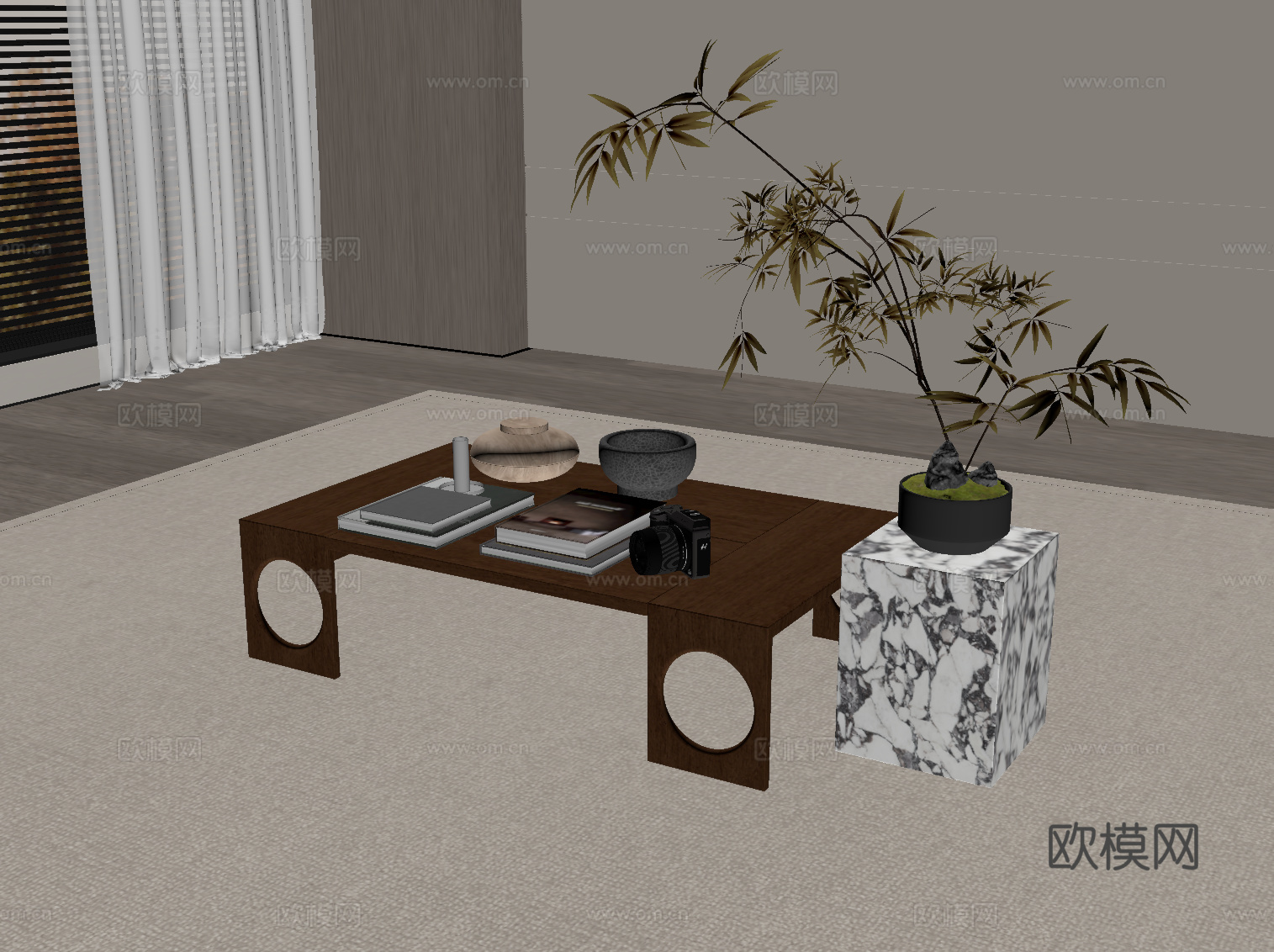中古风茶几su模型下载（渲染图2）