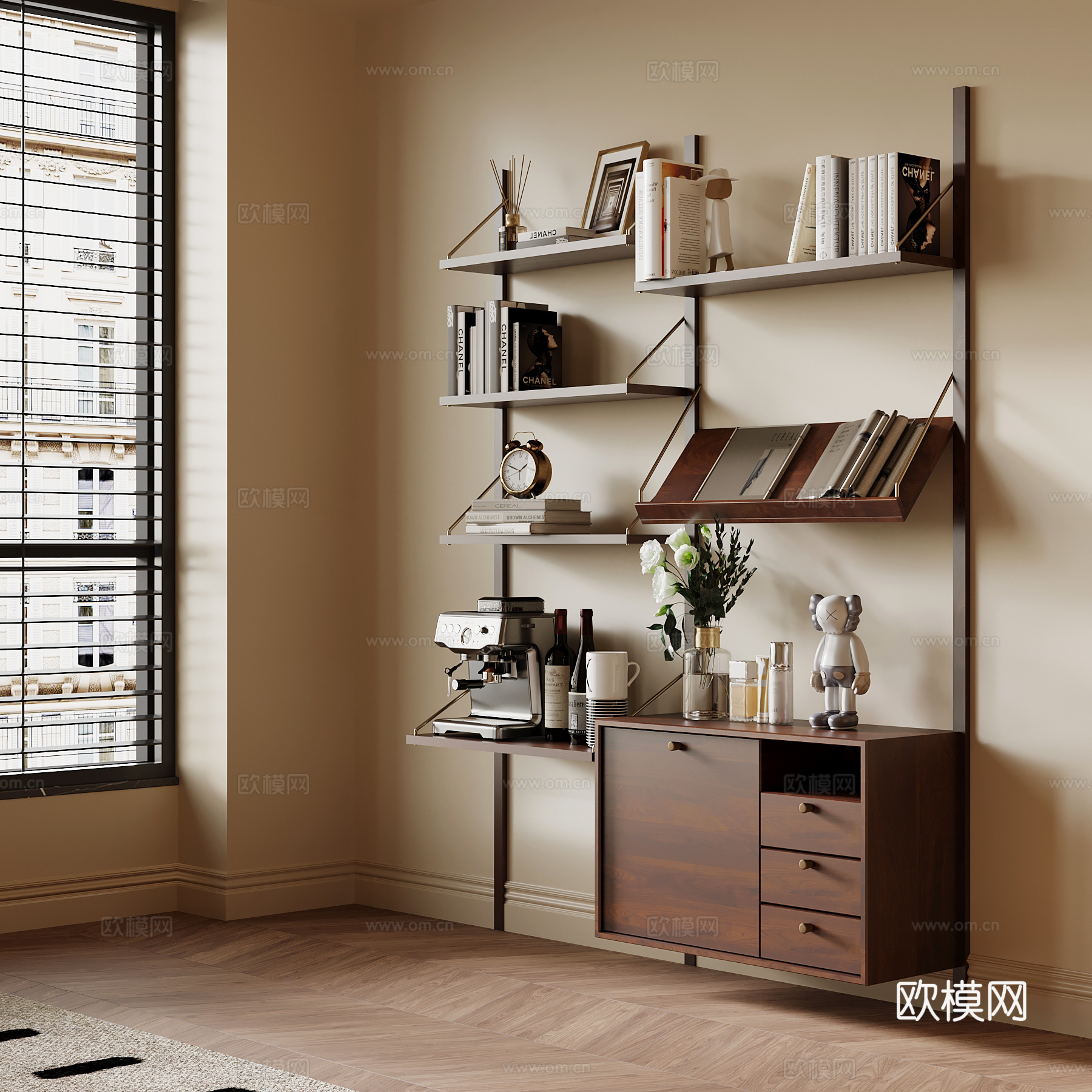 中古风置物架 书架su模型