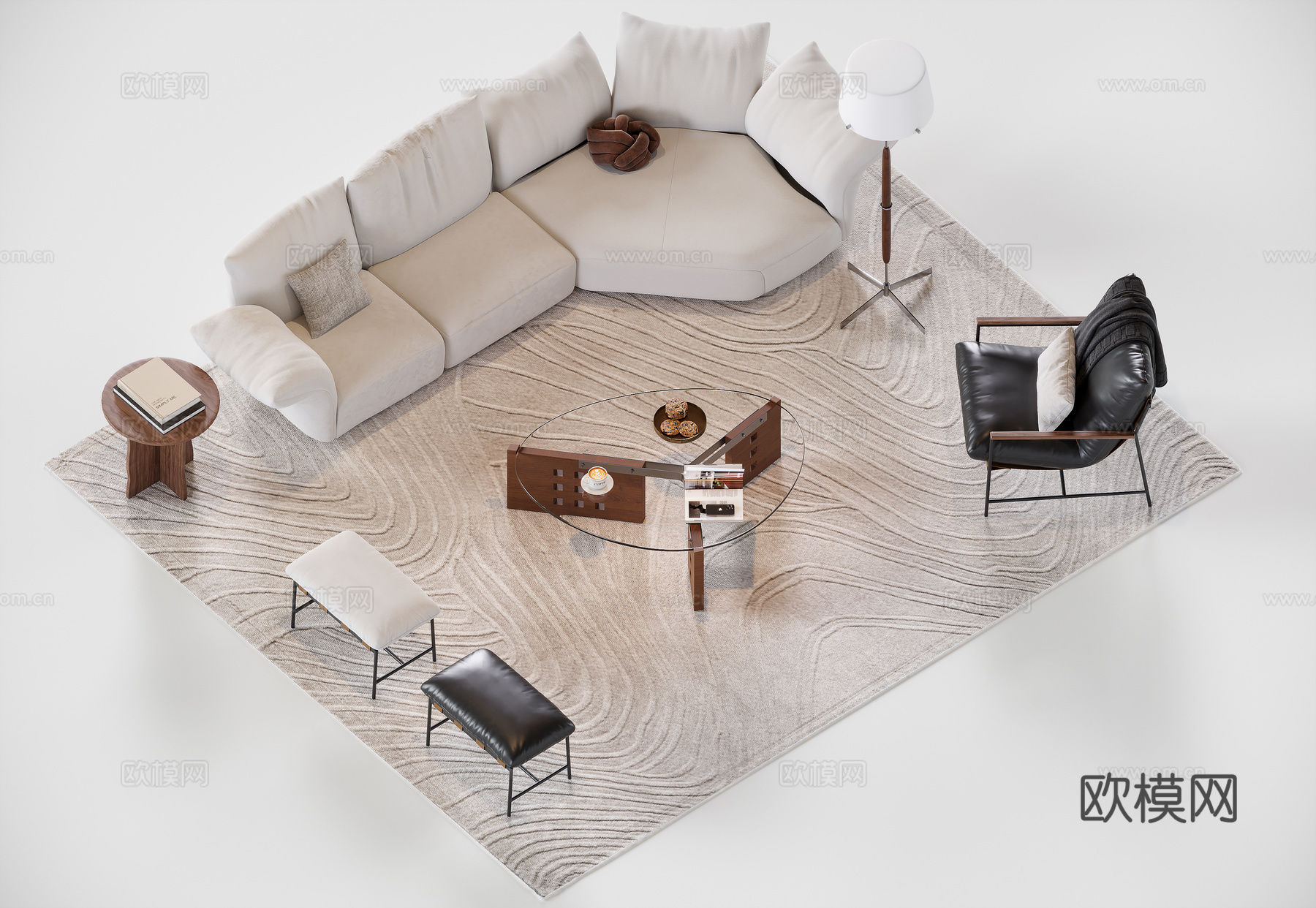 现代中古风沙发su模型