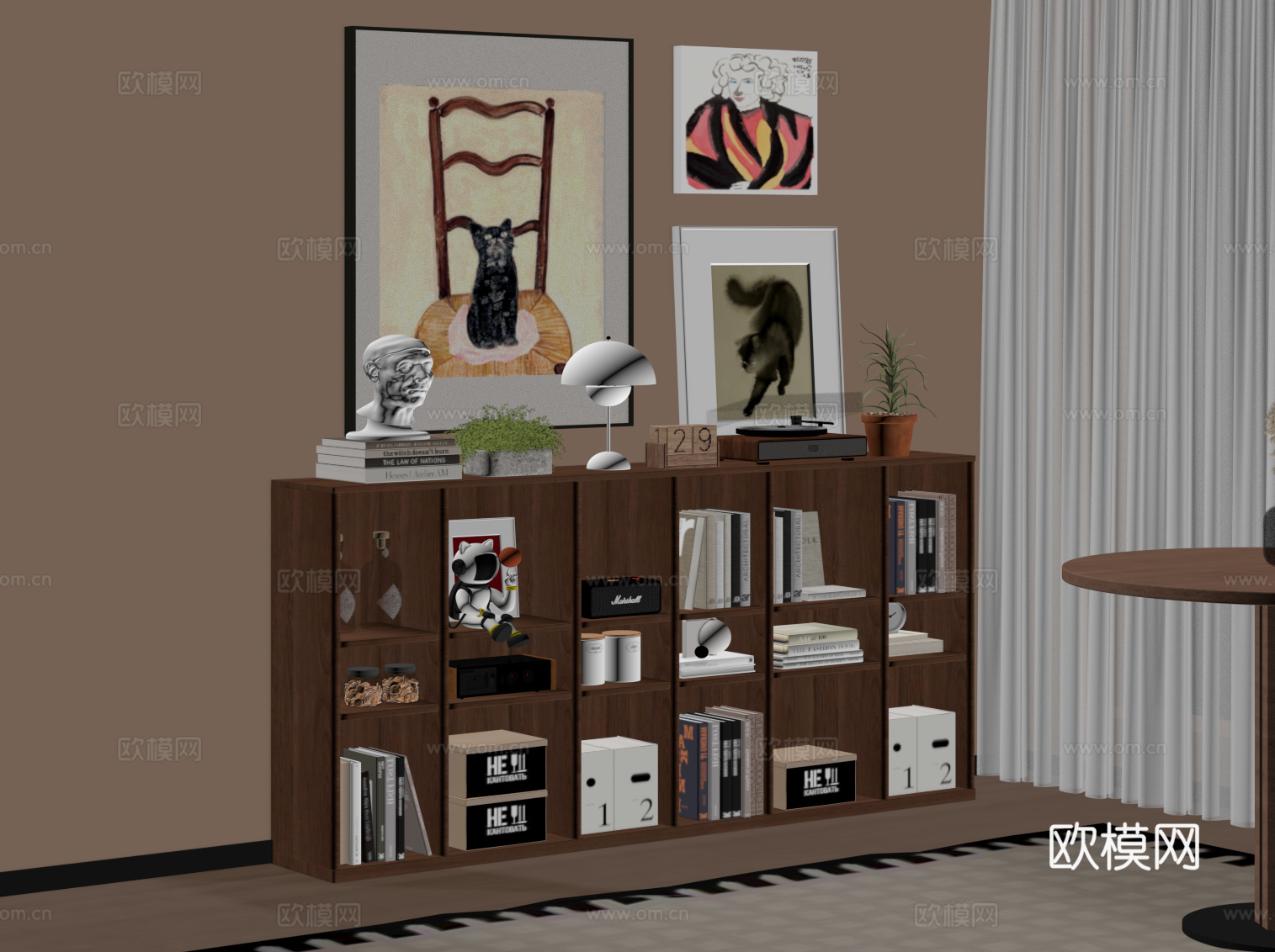 中古风边柜 书柜 矮柜su模型