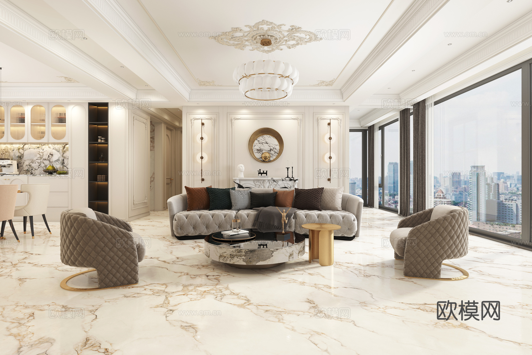法式客厅3d模型下载（渲染图3）
