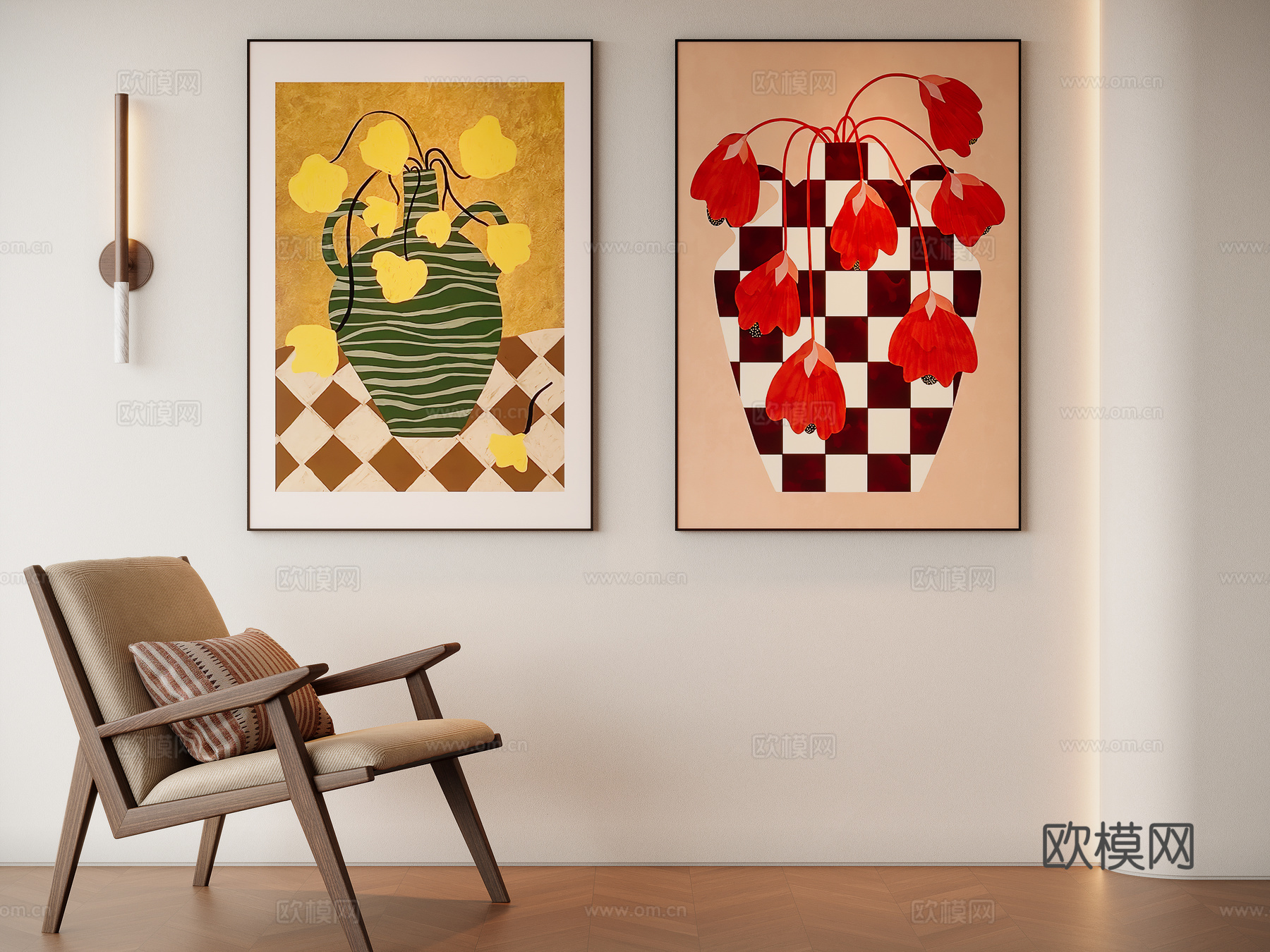 现代中古风装饰画su模型